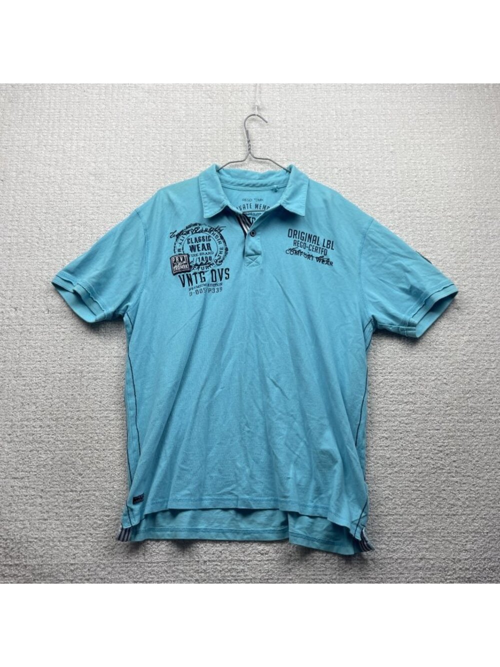 Y2K Private Members Polo Shirt Men's Sz XL Grunge Goth Affliction Blue Preppy
